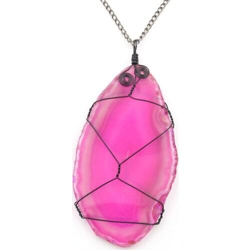 FYSL Black Gun Plated Wire Wrap Irregular Shape Agates Pendant Link Chain Necklace Vintage Style Jewelry