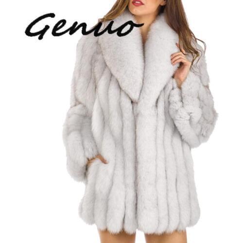 Genuo 2019 New Winter Coat 3 Colors Women Faux Fox Fur Coat Plus Size Women Stand Collar Long Sleeve Faux Fur Jacket Fur Coat