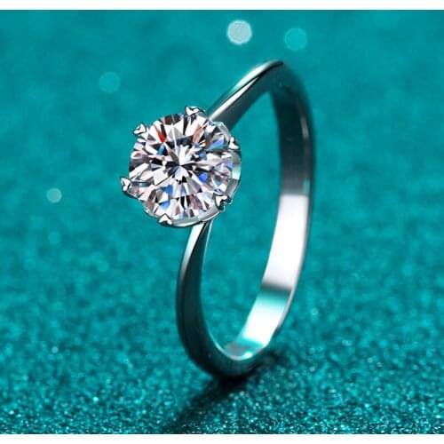 Classic Silver 925 Original VVS1 Diamond Test Past D Color Moissanite Wedding Ring Brilliant Cut Gemstone 6 Heart Claw Rings
