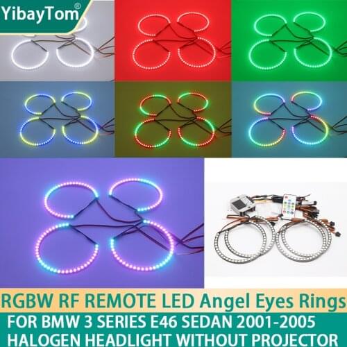 131mm+146mm Remote RGBW LED Angel Eye Halo Ring kit For for BMW 3 series E46 sedan 2001-2005 Halogen Headlight without Projector