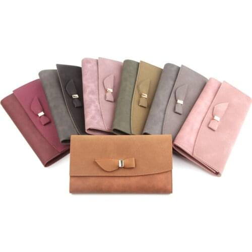 Women Wallets Matte Leather Bow Three Fold Hasp Solid Color Coin Purses Female Fashion Card Holder Clutch Money Phone Bag