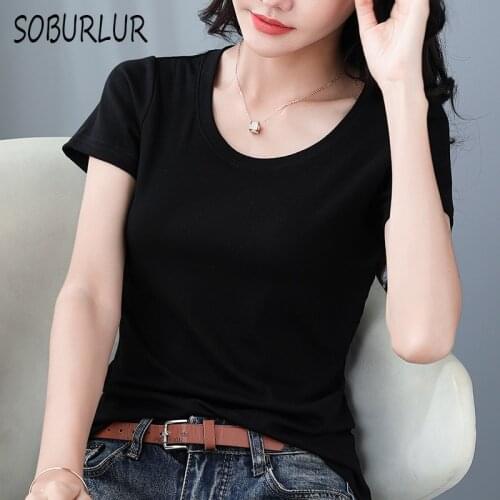 Summer Cotton Short Sleeve T-shirt Women 2021 New Korean Casual Slim Solid Tees O-neck T Shirts Female Tops Plus Size 5XL Black