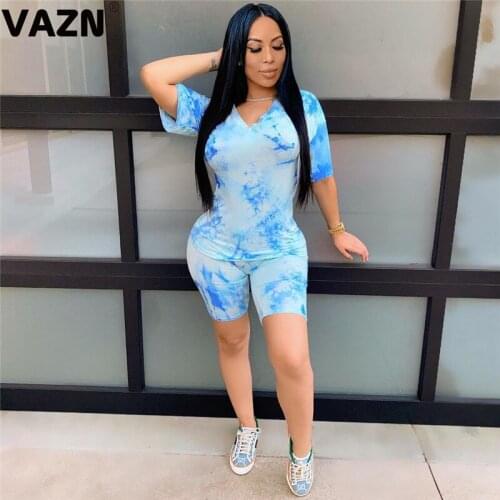 VAZN 2020 Summer Hot List Energy Casual Style Regular Short Sleeve Group Knee Length Tracksuits Slim Women 2 Piece Set