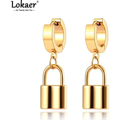 Lokaer Trendy Titanium Stainless Steel Bohemia Party Hoop Earrings Geometry Lock Earrings Jewelry For Women Girls Серьги E21025