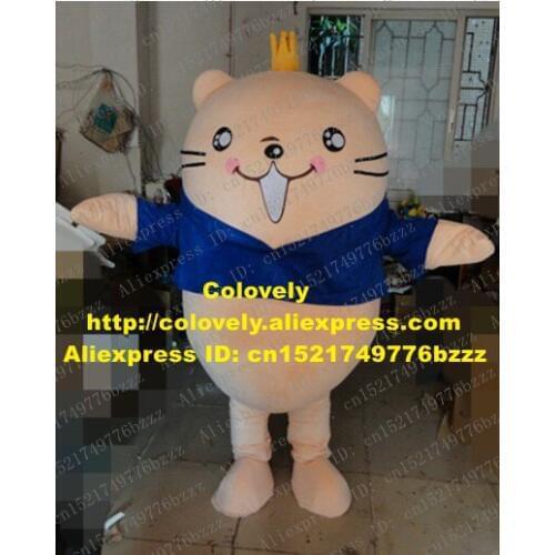Smart Orange Chinchilla Mascot Costume Mascotte Galesaur Chipmunk With Small Yellow Crown Blue T-shirt Adult No.2996 Free Ship