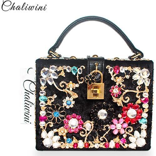 Fashion Prom evening bag diamond flower Clutch Bag hollow relief Velour/PU Ballot lock luxury handbag banquet bag party purse