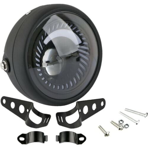 Motorcycle Cafe Racer Bobber 6.5 Inch Led Headlight Spiral White Side Mount Bracket