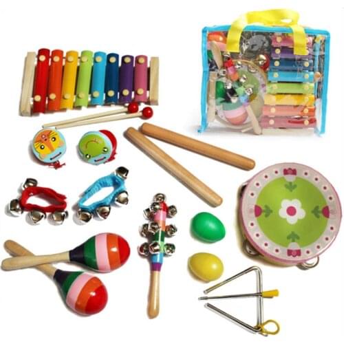 14pcs Baby Kids Music Instrument Toys Set Rainbow Xylophone Kit Sand Hammer Rainbow Rattle Music Toy Birthday Gift For Children