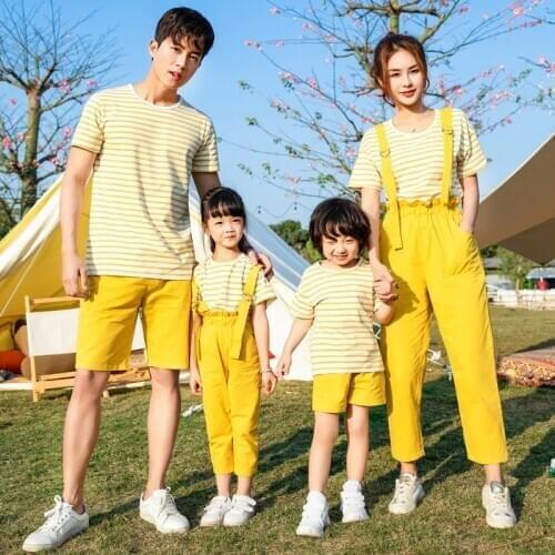 2020 new Family Matching Outfits Striped Mom/Mother and Daughter Clothes Father and Son T-shirt and pants Family Clothing Sets