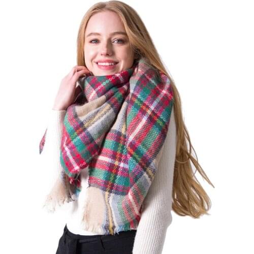 Autumn and Winter New Colorful Plaid Scarf Imitation Cashmere Square Scarf Big Shawl Keep Warm