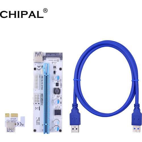 CHIPAL 100CM 008S PCI-E Riser Card 008 PCI Express PCIE 1X to 16X Adapter 3 in 1 Power 4pin 6pin SATA for Bitcoin Mining Miner