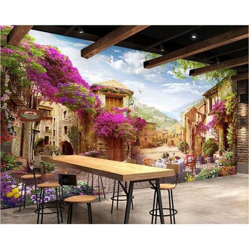 Beibehang Custom wallpaper three-dimensional painting TV background retro European architecture landscape murals 3d wallpaper