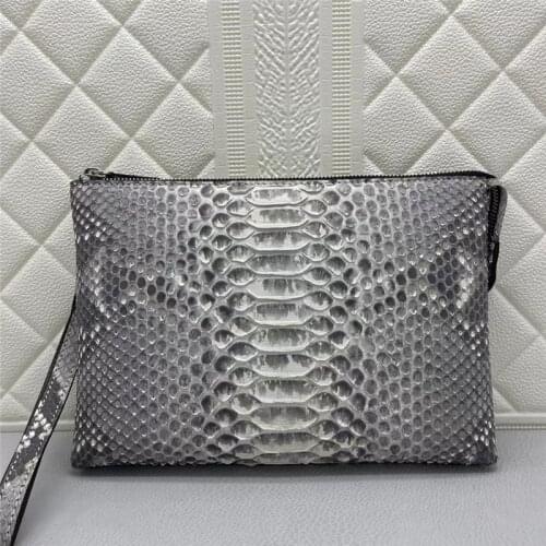 Authentic Real Python Leather Mens Casual Envelop Clutch Bag Zipper Closure Genuine Snakeskin Male Large Card Holders Purse