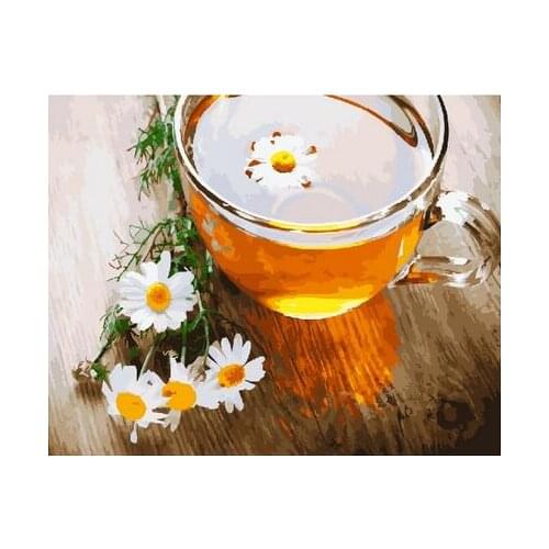 Tea with daisies painting by numbers on canvas wall pictures coloring by numbers with acrylic paints for home decor 60x75cm