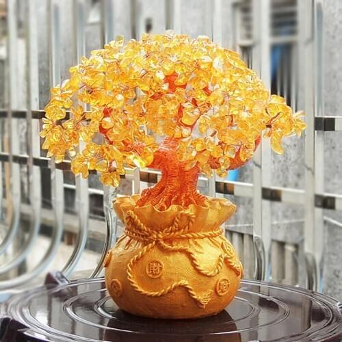 Crystal Lucky Money Fortune Tree Wealth Money Tree Trees Lucky Door Feng Shui Decoration Tabletop Ornament Crafts