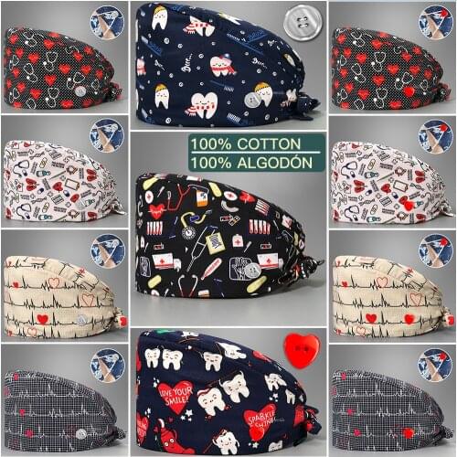 Fashionable Multicolor Cartoon Printing Surgical Cap Adjustable Scrub Hat Beauty Salon Work Hats Pet ShopMens Surgical Caps