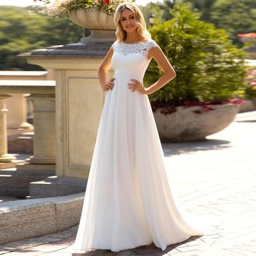 O Neck Chiffon Lace Princess Wedding Dress 2021 Cap Sleeves Vintage A Line Bridal Gowns For Bride Robe de Mariee Floor Length