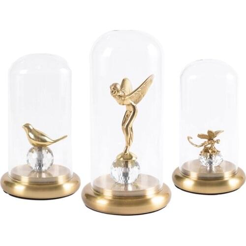 Nordic Angel Copper Figurine With Cover Glass Luxury Metal Dragonfly Decoration Veranda Cupboard Decoration Wine Decoration Of