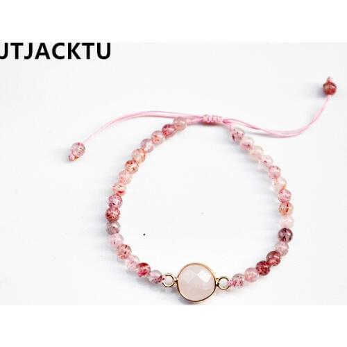 Mix round pendant nylon 4mm natural strawberry stone wrap bracelet adjustable