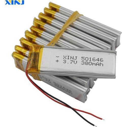 XINJ 10pcs 3.7V 380mAh Li lithium polymer battery lipo Li ion cell 501646 For GPS Sat Nav DIY Glasses Camera driving recorder