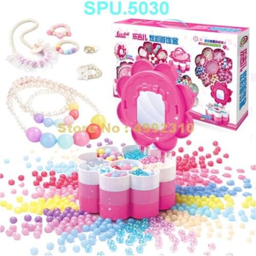 Jewel Jewelry Case Bead Bracelet Mirror Beauty Diy Kids Children Set Pretend Play House Toy