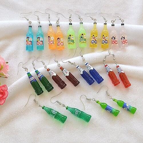 Hand Made Korean Fashion Funny Resin Drop Earrings for Women Cute Creative Drink Bottle Dangle Earring Jewelry Personality Gifts