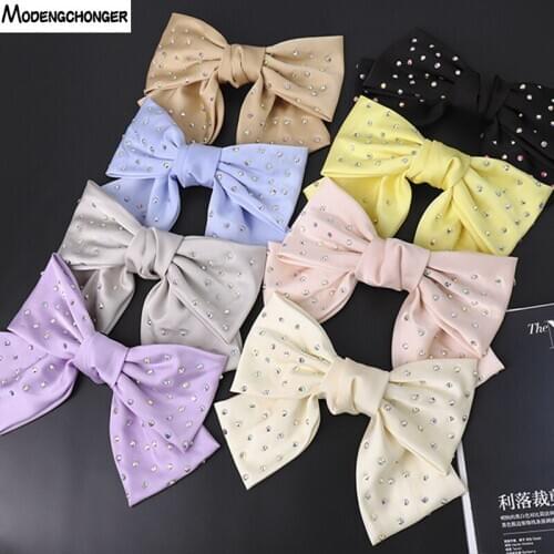 New Fashion Hairpin Satin Colored Diamond Barrette Bow Hair Ornaments Temperament Girls Woman Back Head Hair Accessories Hot