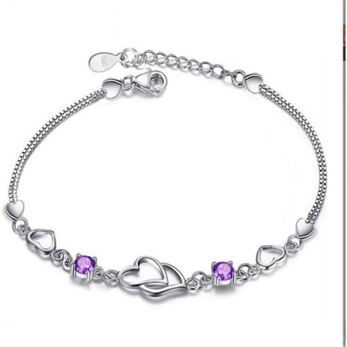 Top Quality 925 Sterling Silver Women Bracelets Jewelry Princess Heart Crystal Stones Bracelets Accessories For Bride Wedding