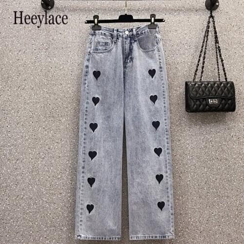 Plus Size denim pants Embroidery Wide Leg Jeans 4XL Women Vintage Blue Straight Baggy Fashion Denim Pants Streetwear Long Bottom