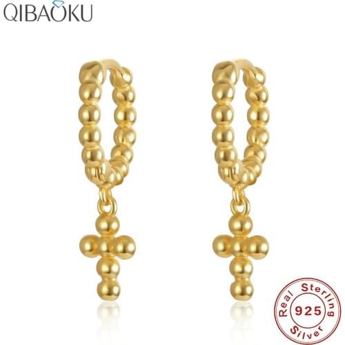 Real 925 Sterling Silver Hoop Earrings Cross Gold Earrings for Women Fashion Ear Jewelry Small Beals Earrings