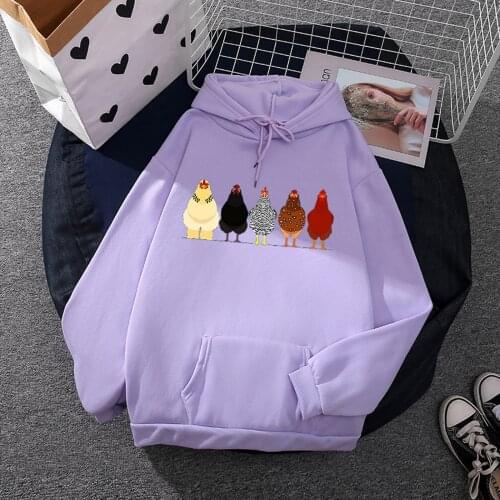 Harajuku Hoodies Women Chiken Printed Long Sleeve Loose Pullover Hoodie Kawii Hooded Sweatshirt Top With Pocket Худи Оверсай