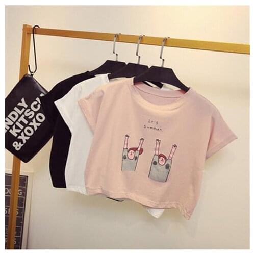 Cute Tops Women Crop Top T shirt Casual Solid Colors Kawaii Clothes Harajuku Summer Short sleeve