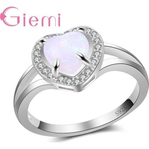 Elegant Heart Crystal Rings for Women Sweet Opal Gifts High Quality 925 Sterling Silver Jewelry Engagement Anillos