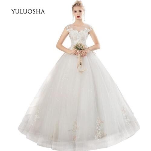 YULUOSHA Vintage Wedding Dresses Lace Sleeveless Appliques O-Neck Plus Size Wedding Dress Custom Made Vestidos De Novia 2020