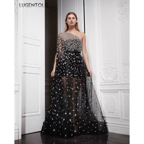 Party Dress Women Sexy Sequins One-shoulder Long Sleeve Dresses Lady Mesh Spring Summer Big Swing Long Dress Lugentolo