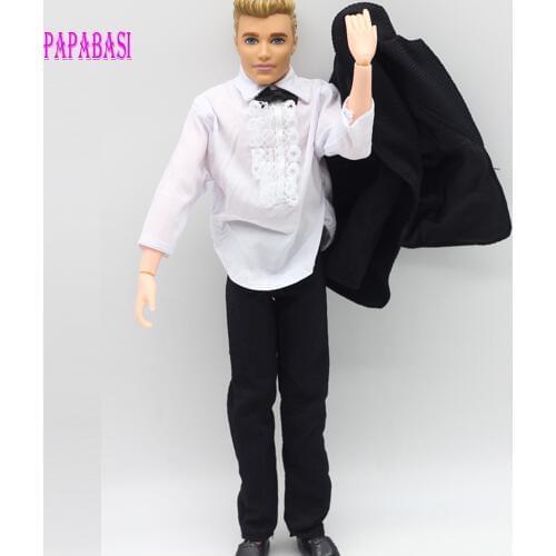 1 sets handmade clothes black bride suit with white shirt and pants for barbies boy firend Ken dolls