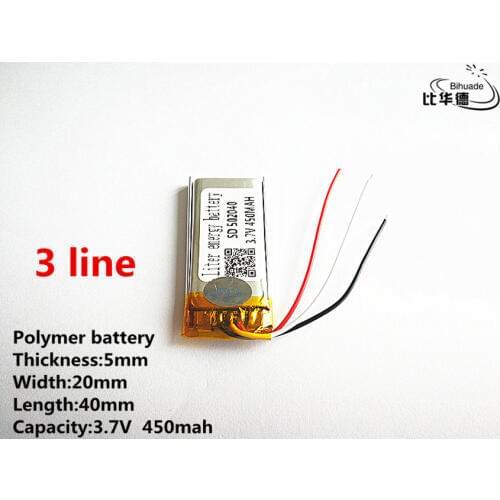 10pcs/lot 3 line Good Qulity 3.7V,450mAH,502040 Polymer lithium ion / Li-ion battery for TOY,POWER BANK,GPS,mp3,mp4