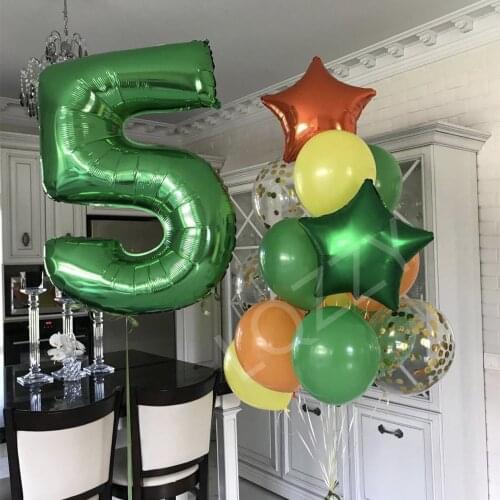 13pc Happy Birthday Green Foil Number Balloons First Baby Boy Girl Party Decorations My 1 One Year Ballons Supplies Globos