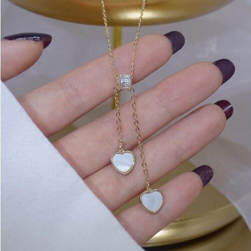 14k Gold Plated Shining Bling AAA Zircon Pendant Necklaces for Women Clavicle Chain Charm Wedding Shell Heart Pendant Jewelry