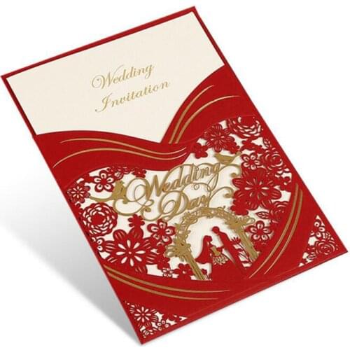 20pcs/lot Graceful Laser Cut Florals Shell Pocket Wedding Invitation Card Elegant Bronzing Process Invitations with Envelope