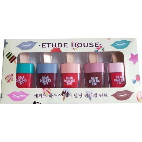 5PCS / Set Lip Gloss Set Ice Cream Shape Lipstick Water Lip Liquid Lip Dye Glaze Pearl Liquid Lipstick Gloss Tool Lip Makeu W0I9