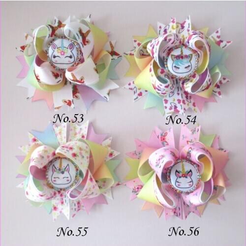 50 BLESSING Good Girl Boutique 4.5" Princess Hair Bow Clip Rainbow Unicorn