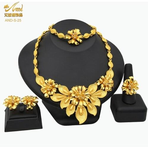 ANIID African Necklace Sets For Women Gold Plated Bridal Earrings Indian Jewelry Rings Bracelet Accessories Wedding Bridesmaid