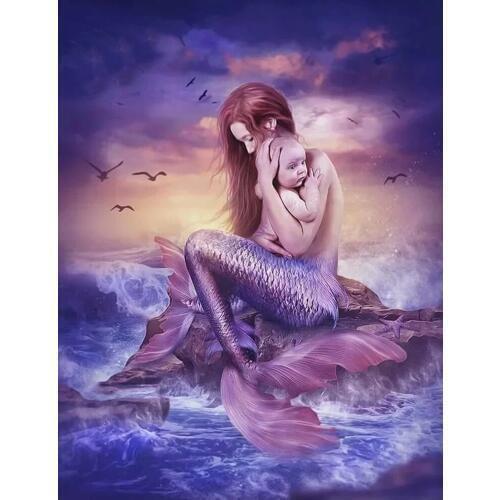 Mermaid mom and baby diy diamond embroidery set full round diamond painting 5d picture of stones wall decor handicrafts