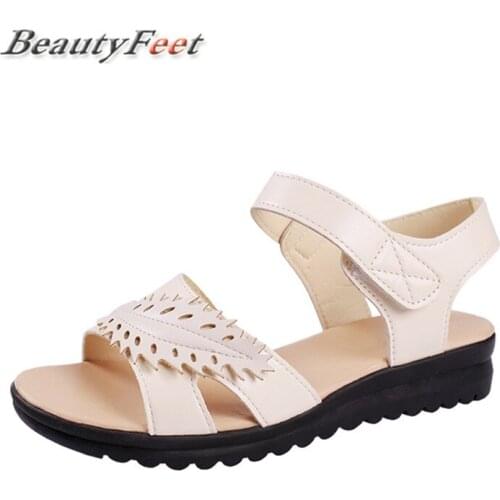 Fashion Sandals Women Shoes Wedges Med Heels Platform Shoes Woman Solid Leisure White Hook & Loop Floral Ladies Shoes BeautyFeet