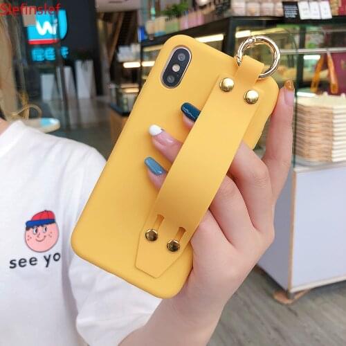 For iPhone 11 Pro Max X XR XS Max Candy Color Wrist Strap Holder Soft Silicone Case For iPhone 8 7 6 6s Plus 11 SE 2020 SE2 Case