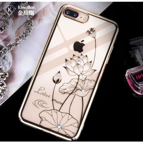 KINGXBAR Lotus Bling Diamonds Crystal Case For iPhone 7 8 Plus Luxury Brand Back Phone Cover For Women Hard Clear Shockproof