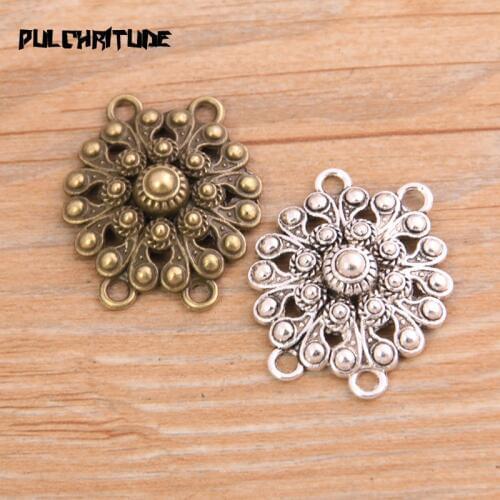 PULCHRITUDE 8pcs 27*31mm Retro Two Color Zinc Alloy Shaped Flower Pendants Connectors Linker For DIY Charm Jewelry Accessorie