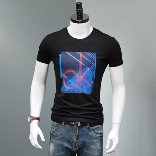 Black OK Graphic T Shirts Men Cotton Stretch Slim Fit Oversized T-Shirts Fashion Printed O-Neck Short Sleeve Tshirt