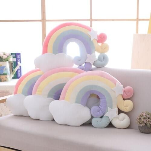 Hot New Lovely Plush Sun Pillows Sleeping Rainbow Cushion Cot Decor Soft Plush Birthday Gift for Kids Christmas Present Toy